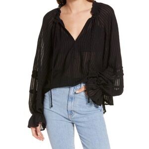 Free People Out Of Town Split Neck Blouse Size S $98 MSRP